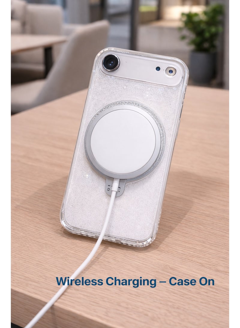 جراب شحن لاسلكي مغناطيسي شفاف لامع لهاتف iPhone 17 Air - غطاء كريستالي شفاف لامع، حماية رفيعة مقاومة للصدمات، آمن لإشارة 5G، حماية للكاميرا، ظهر مقاوم للخدش - Image 2